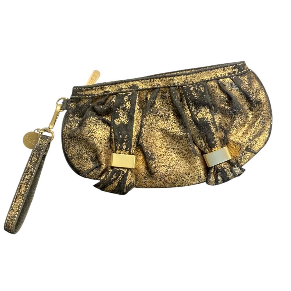 Botkier for Target Gold Black Crackle Leather Wristlet Clutch Purse Small B